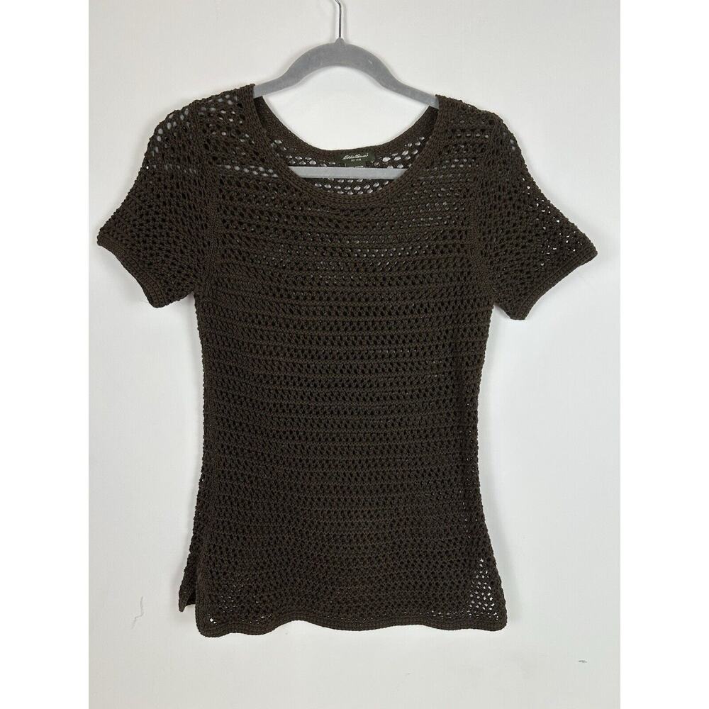 Vintage Eddie Bauer Top Women Medium Y2K Crochet Fairy Grunge Brown Tee‎ Long